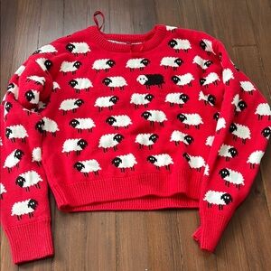 Francesca's Collections Red and White Crew Neck Sweater